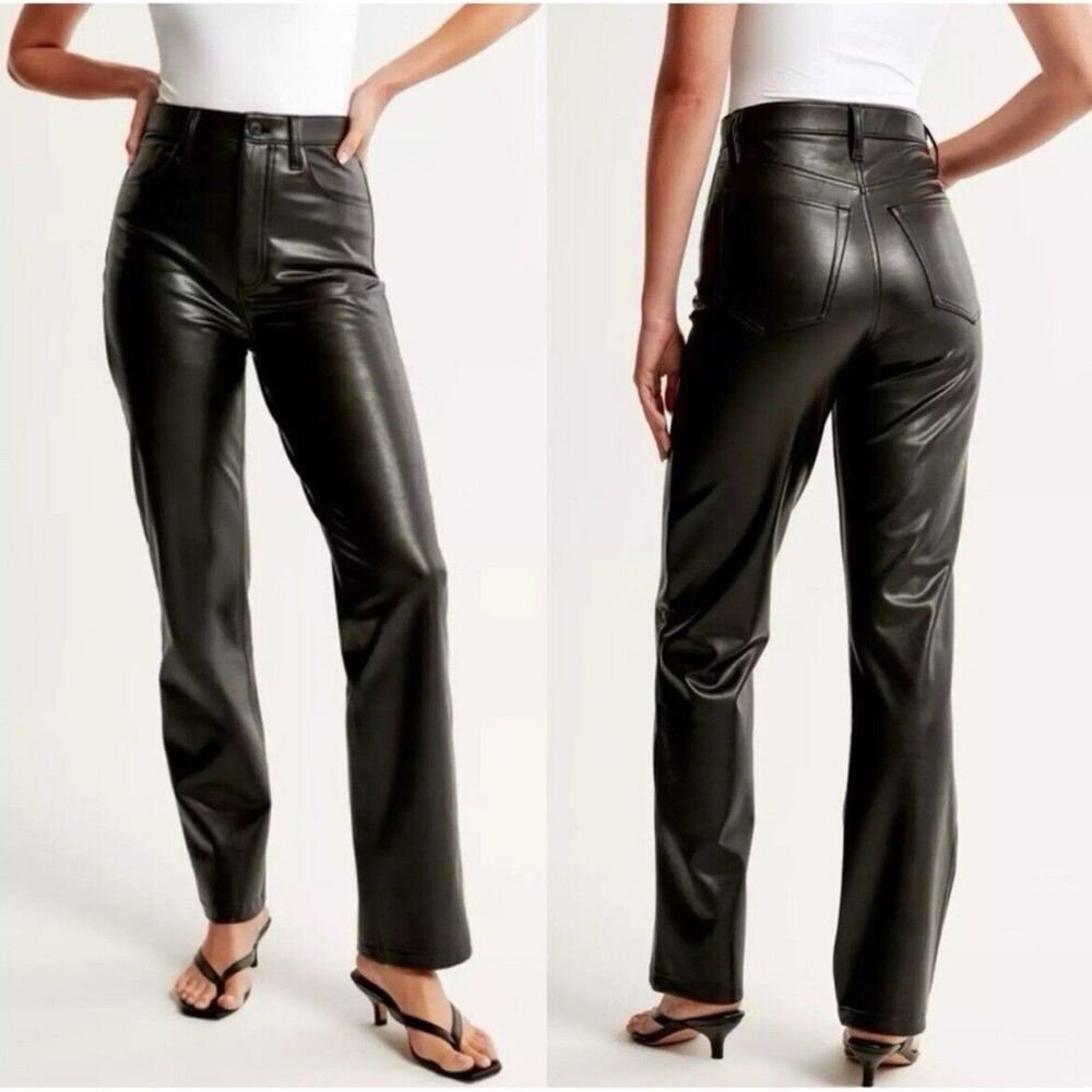 Abercrombie & Fitch Faux Leather 90’s Straight Ultra High Rise Pants Size 32 14
